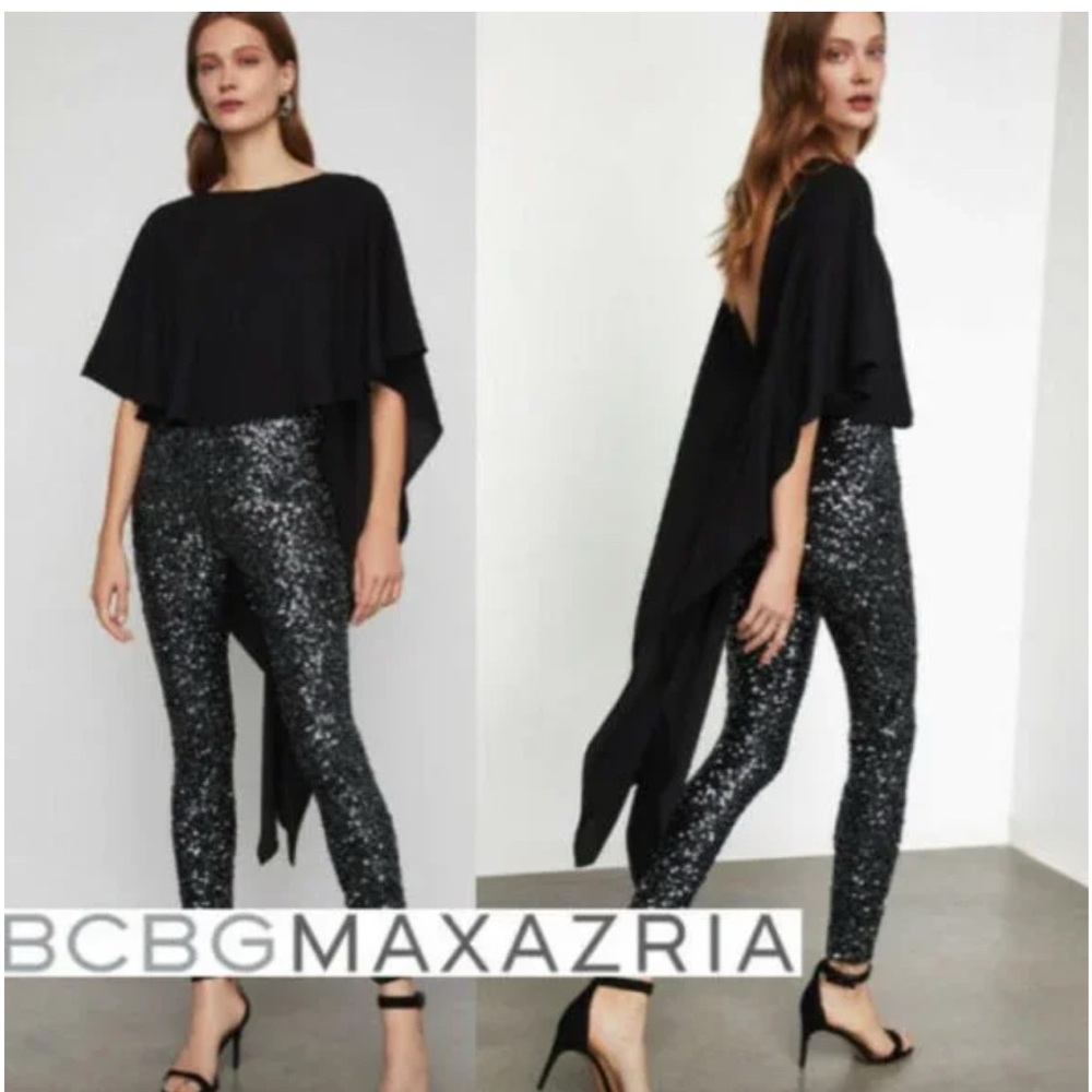BCBGMaxAzria Black and Silver Sequin Leggings